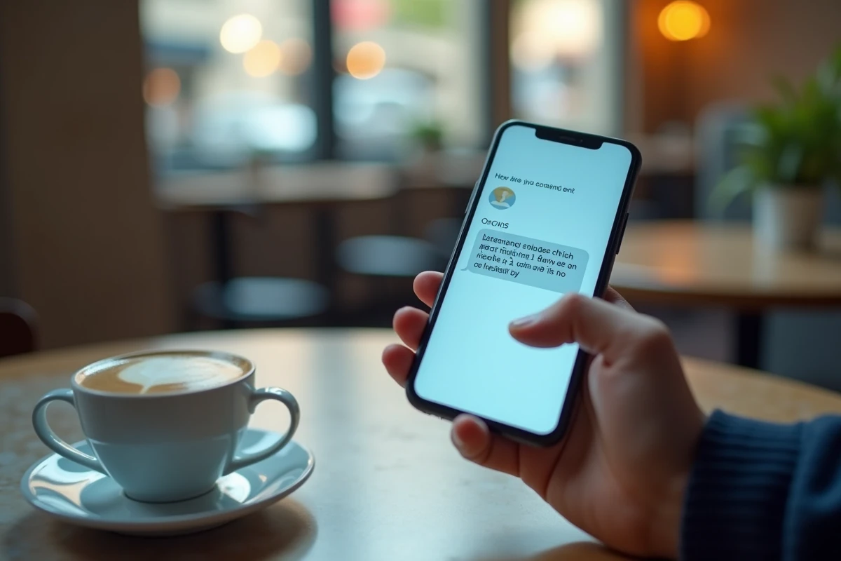 Gros plan sur un smartphone affichant une conversation de chat en direct avec une réponse automatique inefficace et un long délai d'attente