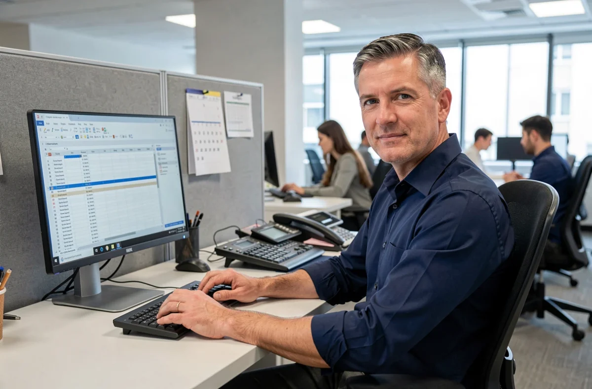 Employé en poste à temps partiel travaillant dans un bureau open space en entreprise