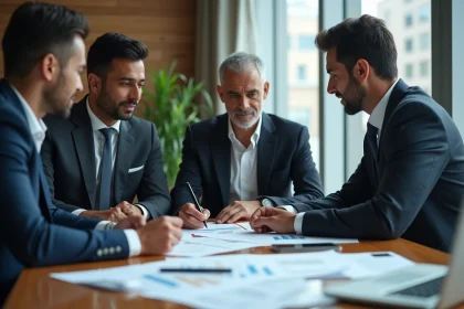 Groupe d'entrepreneurs indiens en r&eacute;union d'affaires