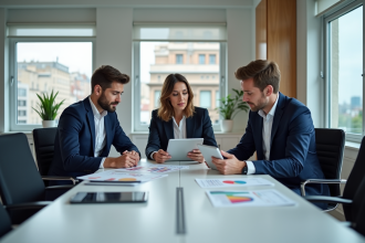 Equipe de professionnels français analysant des graphiques