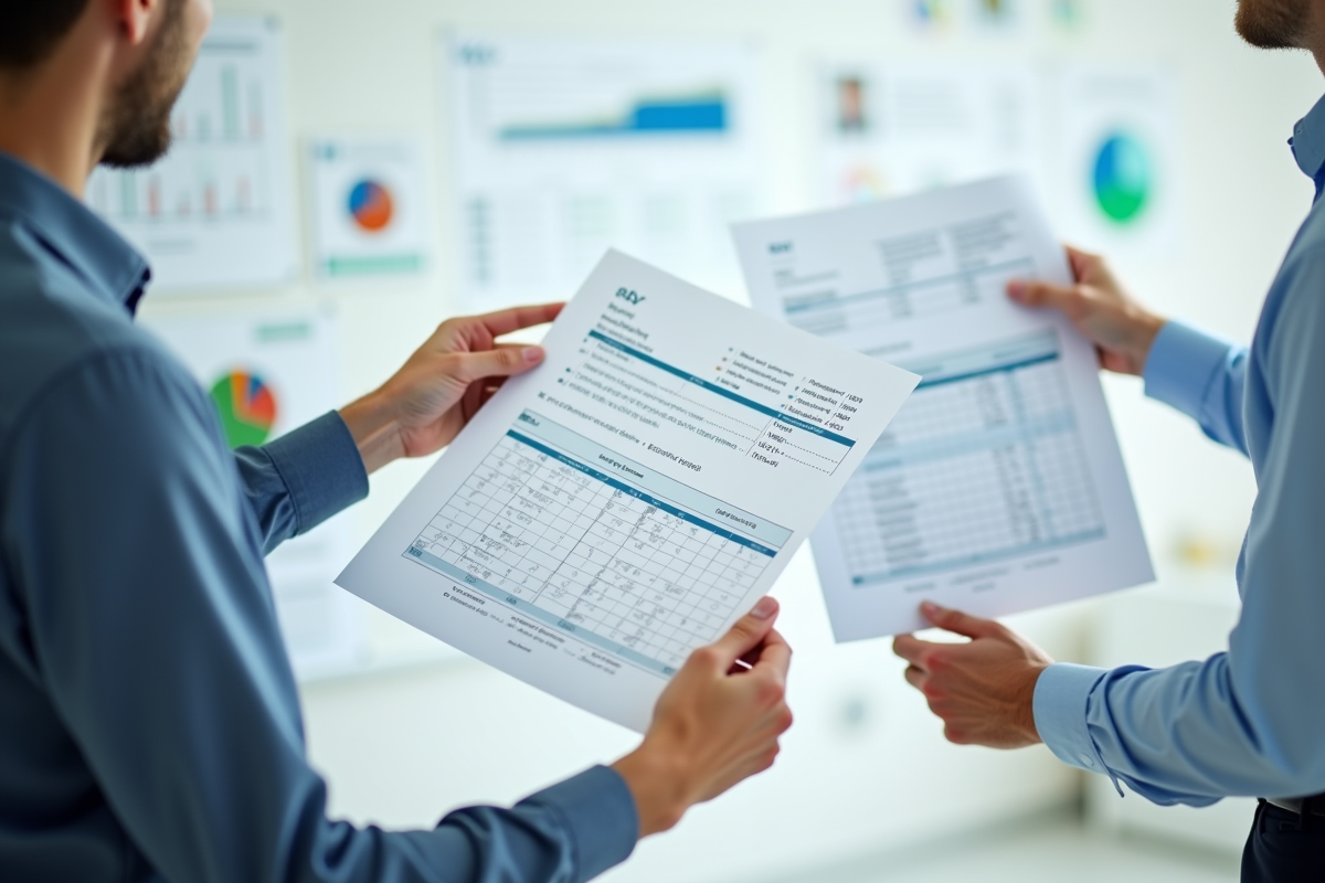 Deux mains tenant des rapports avec scores SSI en discussion