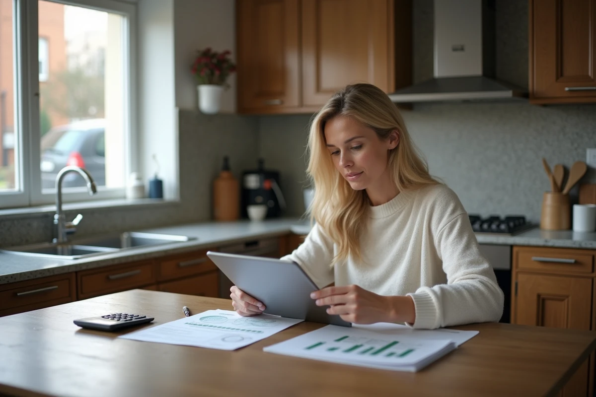 Femme travaillant &agrave; la maison sur une tablette