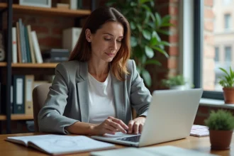 Femme en télétravail consultant ses notes terrain pour digitaliser son expertise professionnelle