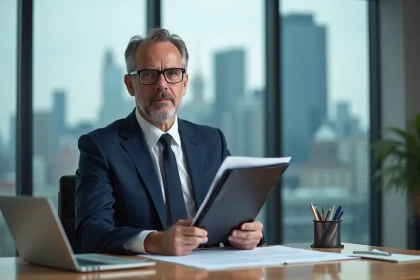 Homme d'affaires en costume dans un bureau moderne