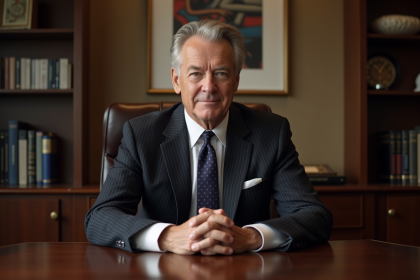Homme d'affaires en costume sombre dans un bureau moderne