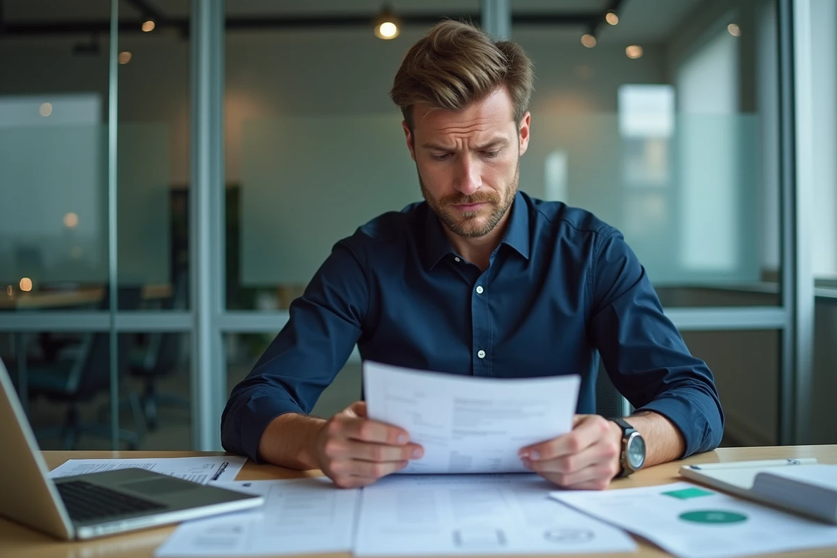 Homme d affaires étudiant une fiche de paie dans un bureau