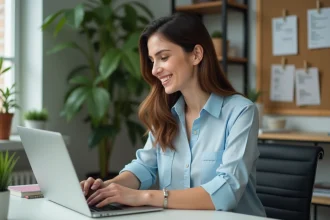 Jeune femme professionnelle souriante dans un bureau moderne