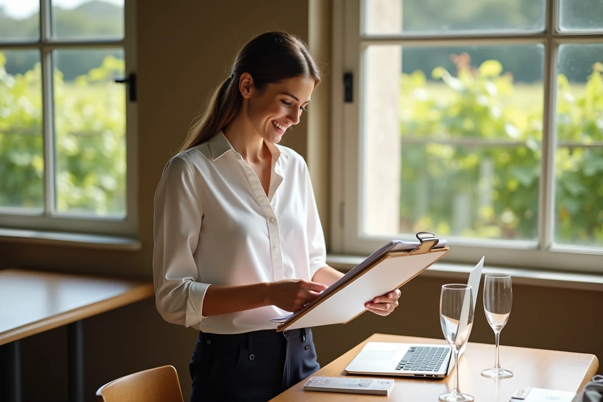 Jeune femme productrice de champagne dans une salle de d&eacute;gustation