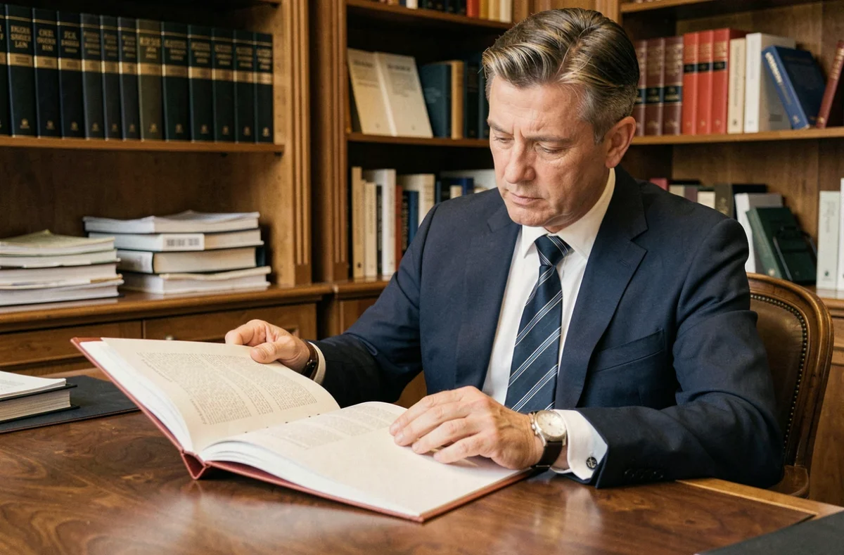 Maître Eric Munier avocat en droit du travail au barreau de Thionville examinant un dossier dans son bureau