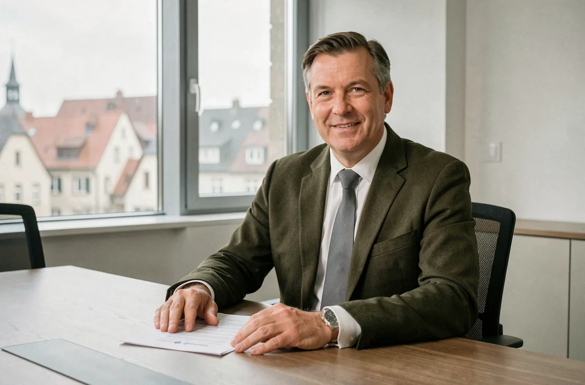 Maître Joseph Cannata avocat en droit du travail au barreau de Mulhouse assis devant un document juridique dans son cabinet