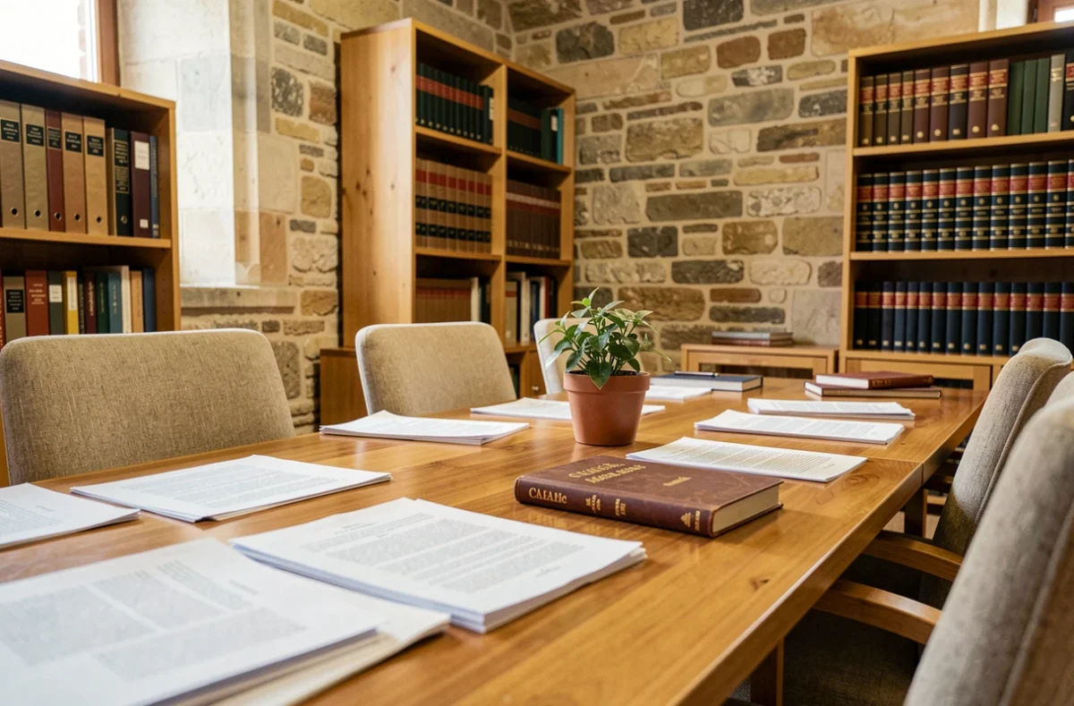 Bureau d'avocat spécialisé en droit du travail dans le Grand Est avec documents juridiques et bibliothèque de droit