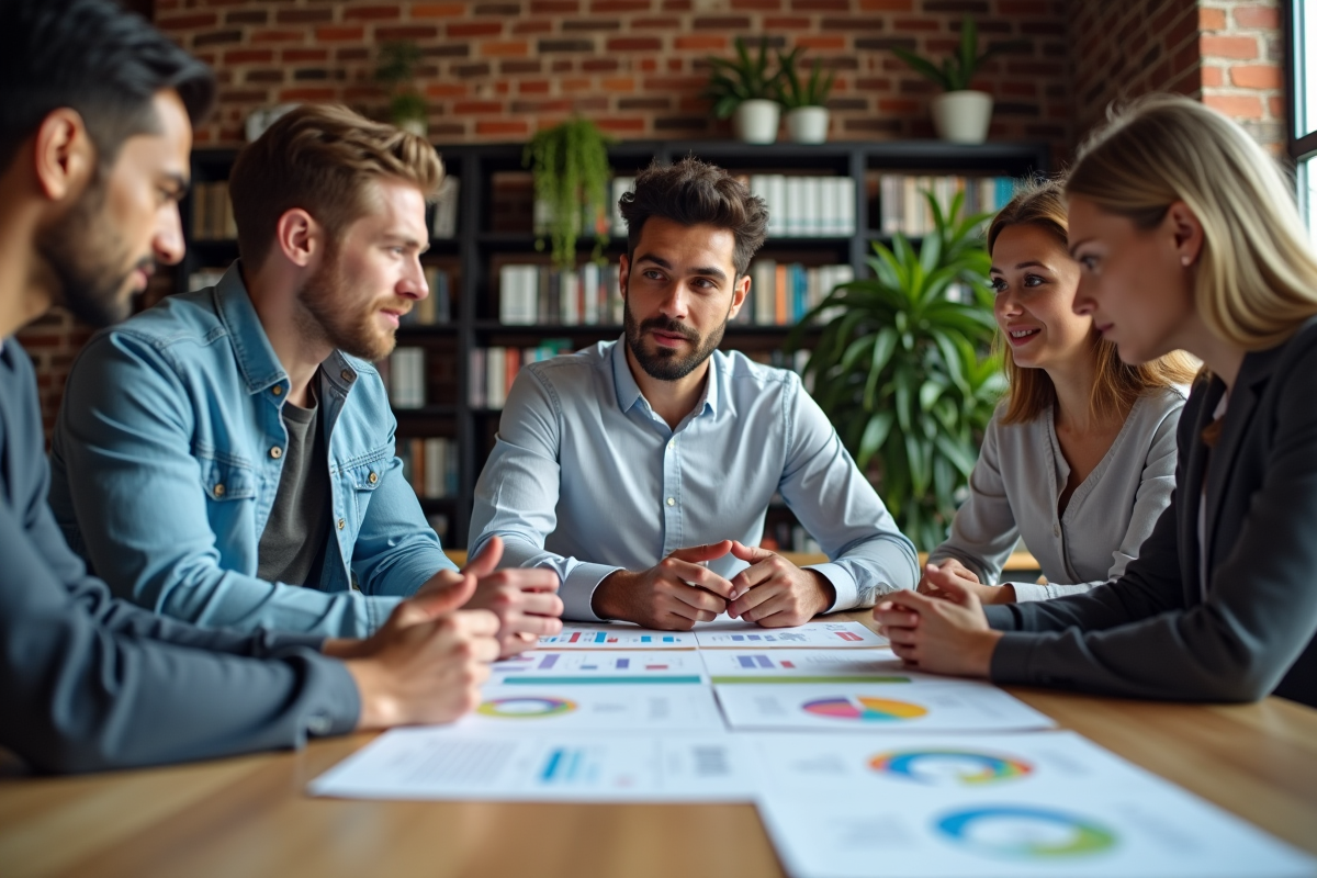 Groupe de collègues discutant autour d une table de travail
