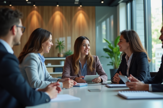 Groupe de professionnels en réunion dans un bureau moderne