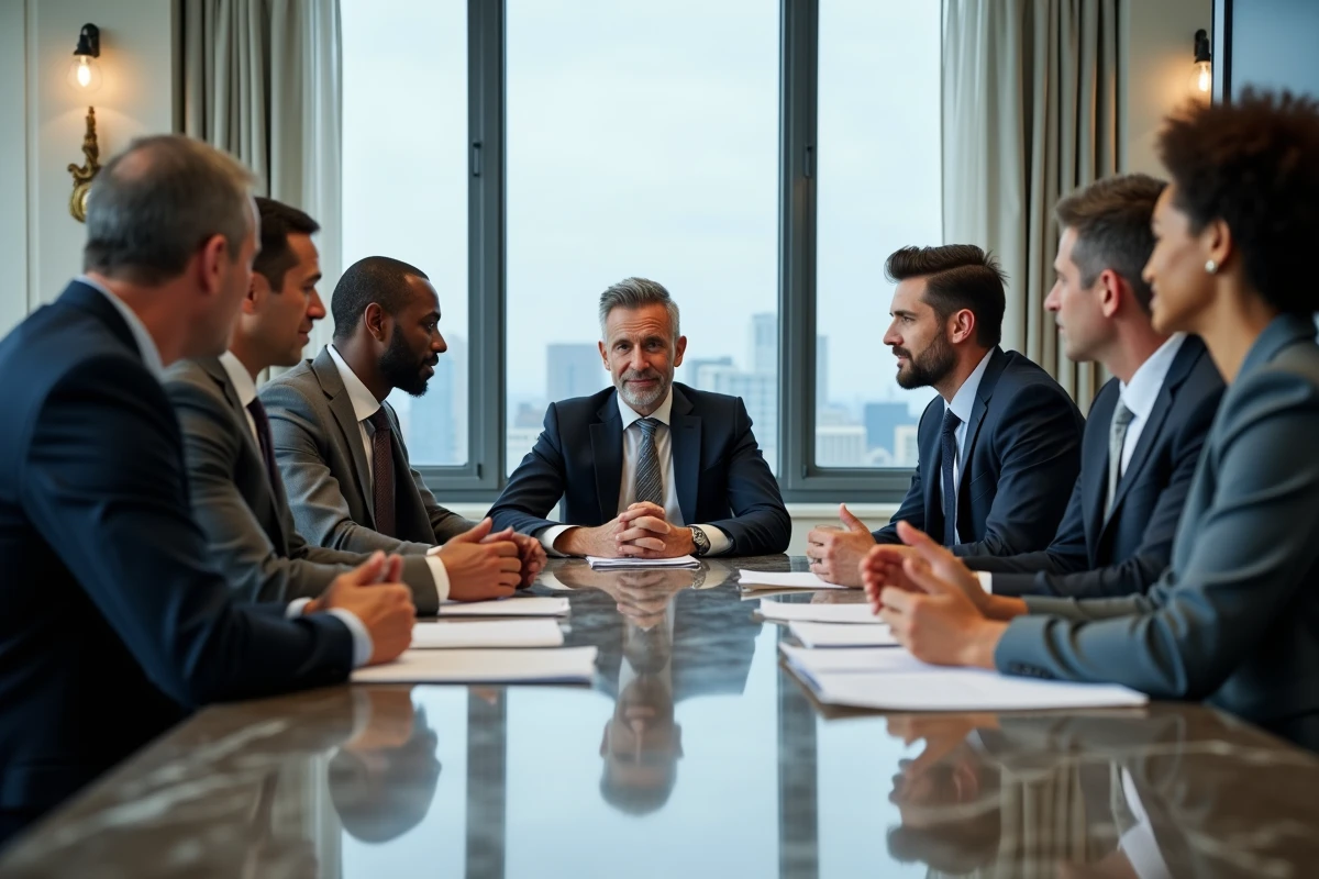 Professionnels discutant de marques en réunion d