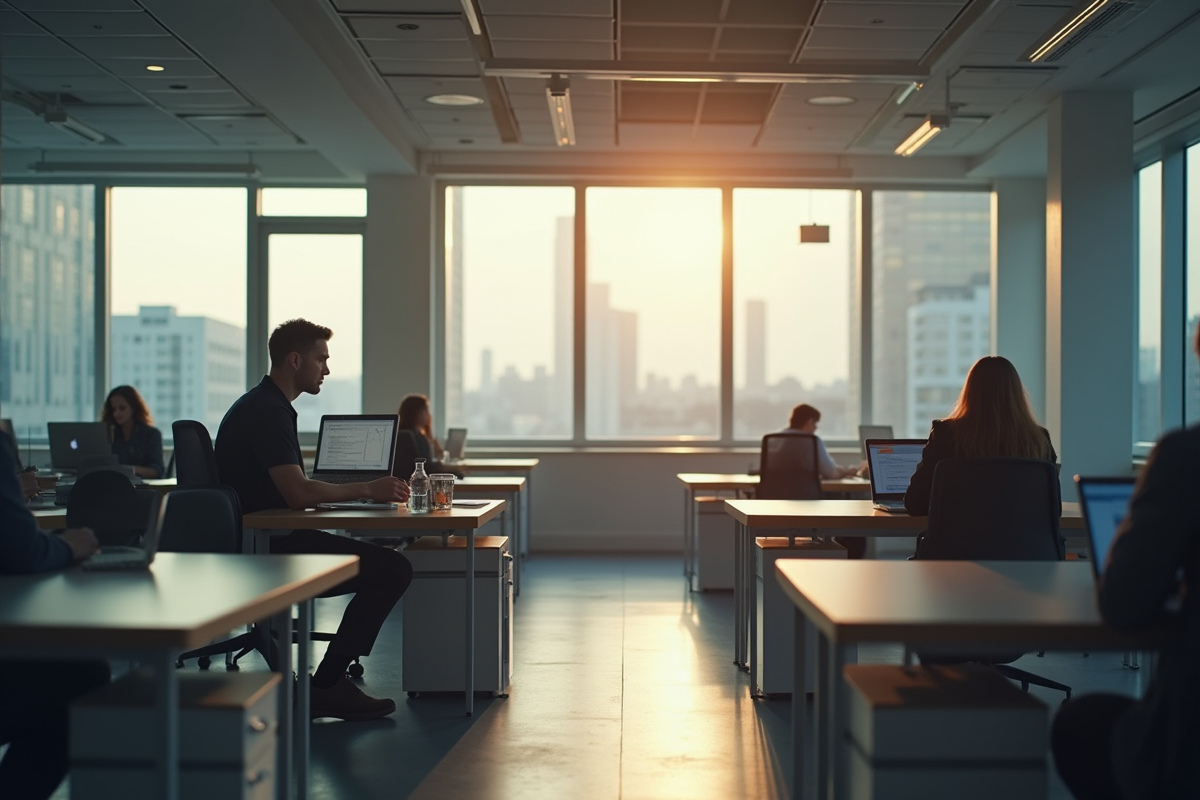 Employé seul à son bureau dans un espace calme