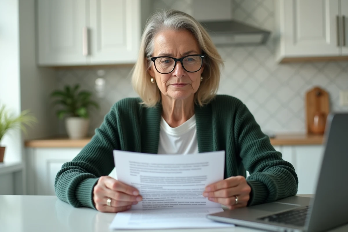 Femme vérifiant un modèle de lettre de résiliation recommandée sur ordinateur avant envoi